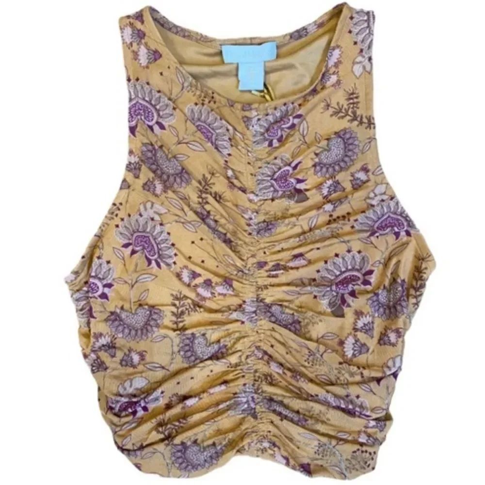 House of Harlow 1960 Purple Floral Ruched Crop Top large